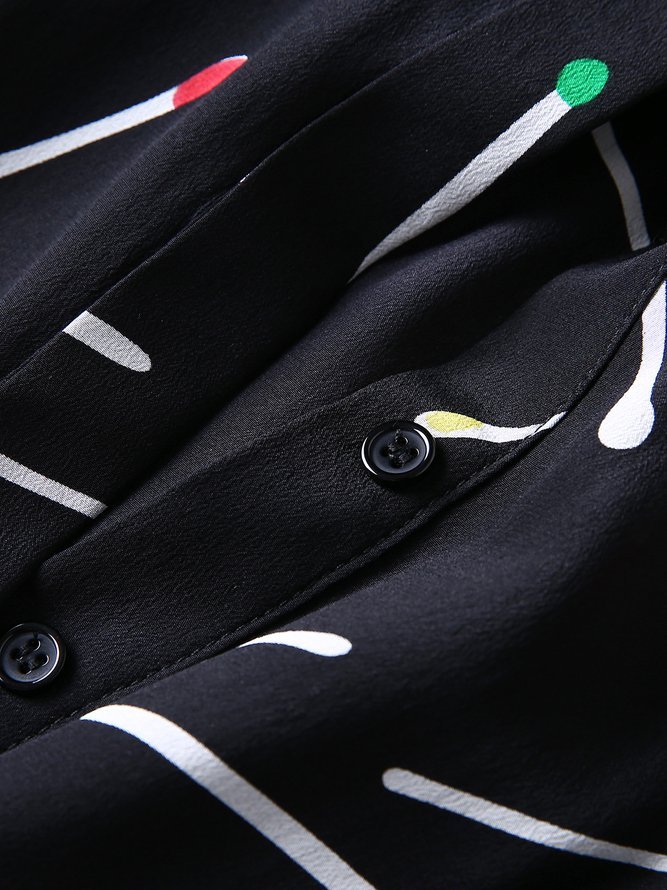 Printed Long Sleeve Casual Silk Stand Collar Mini Dress